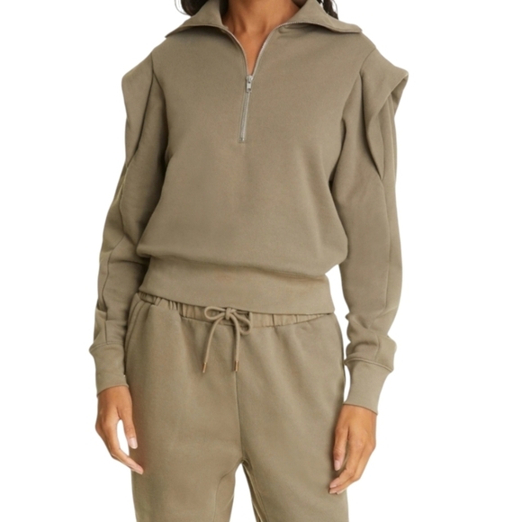 Frame Sweater Womens Large Military Green Shoulder Detail Half Zip Sweatshirt - Picture 1 of 10